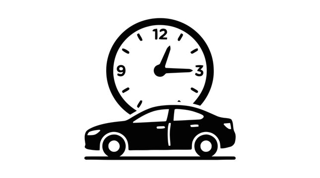 Vector illustration of car with clock icon on a transparent background