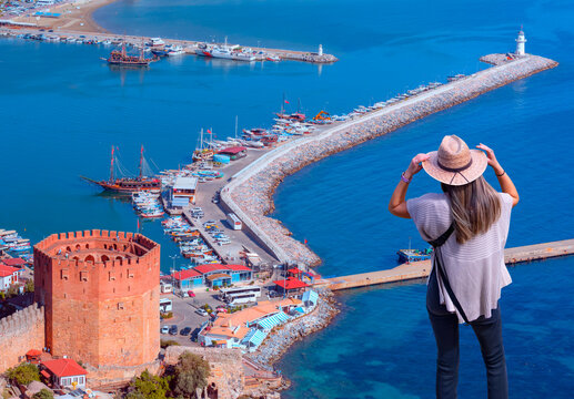 Red tower in Alanya peninsula, Antalya district, Turkey