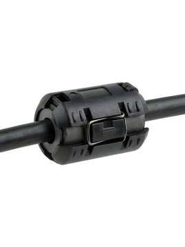 Ferrite core bead noise filter installed on black cable
