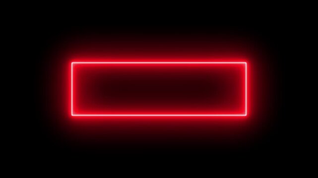 Glowing red neon rectangular frame isolated on a solid black background with copy space
