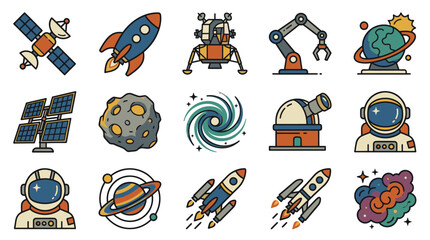 Collection of Space Exploration and Astronomy Icons. © huda