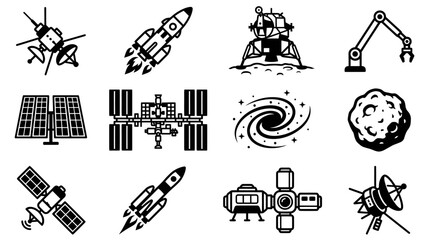 Collection of space exploration and astronomy themed icons. © huda