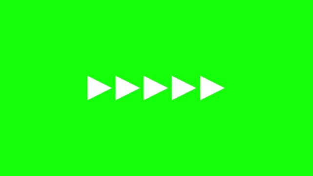 White fast forward arrows icon animation on green screen chroma key background