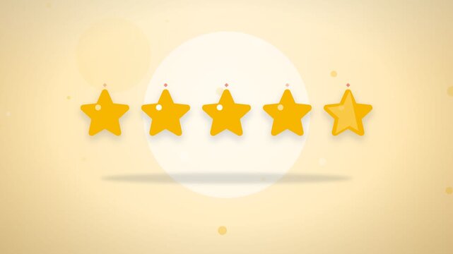Five star rating pop animation with sparkles and shooting star on pastel background review feedback concept motion graphic
