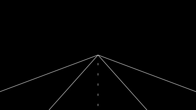 Retro vector road animation with perspective lines and moving center dash on black background