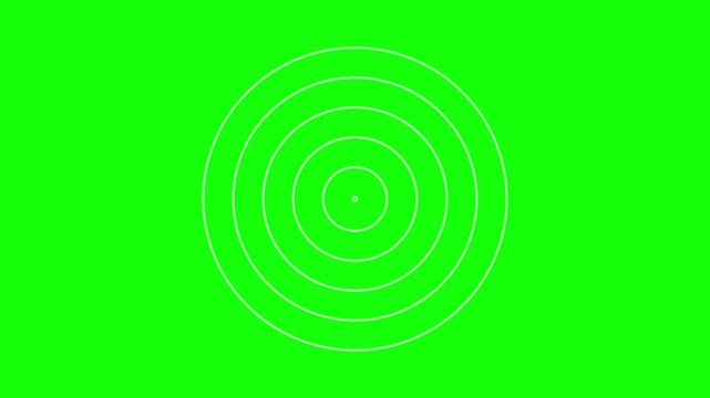 Concentric circles pulse and expand outward on a bright green chroma key background