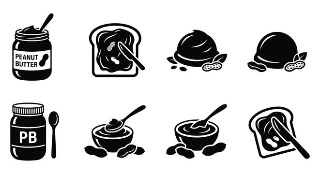 Peanut butter jars bread and peanuts in a black vector illustration