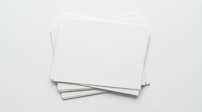 Stack of Blank White Business Cards or Invitation Mockup on White Background Top View