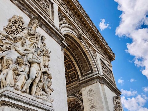 detail of the facade of the triumph arch in Paris
