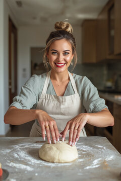 Modern Tradwife Lifestyle: Homemaker Preparing Food from Scratch in a Contemporary Kitchen &mdash; Financial Dependence, Gender Roles, Marriage, Family and Social Media Cultural Debate
