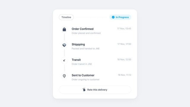 Order tracking status dashboard showing delivery timeline and shipping progress online