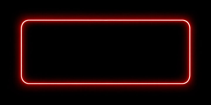 Glowing red neon rectangle frame with rounded corners isolated on transparent background