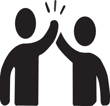 Black and White High Five People Silhouette Vector Icon.