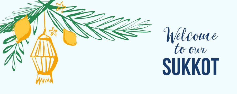 Welcome to our sukkot with lulav and etrog on festive branch background