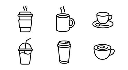Obraz premium Hot Coffee and Cold Drinks Icons, Vector Set: Cafe, Beverage, Takeaway Cups