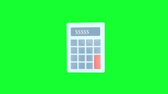 calculator tool rotating on green screen background for finance and accounting calculation concept