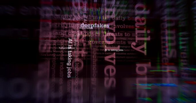 Dark side of AI and artificial intelligence danger. Headline news titles international media abstract concept  loop. Seamless and looped 3d animation.