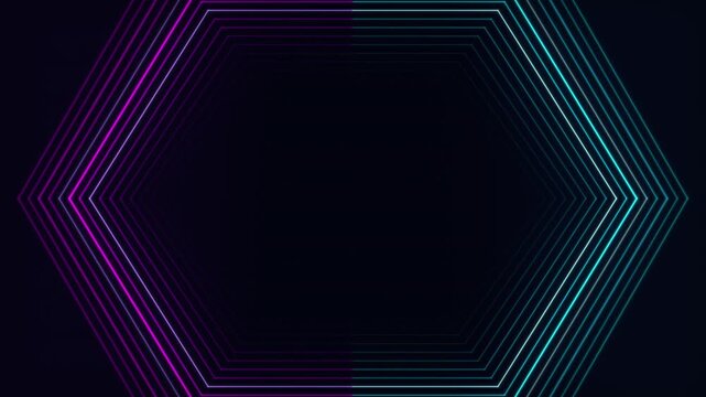 Neon hexagon frame loop with purple and cyan gradient lines
