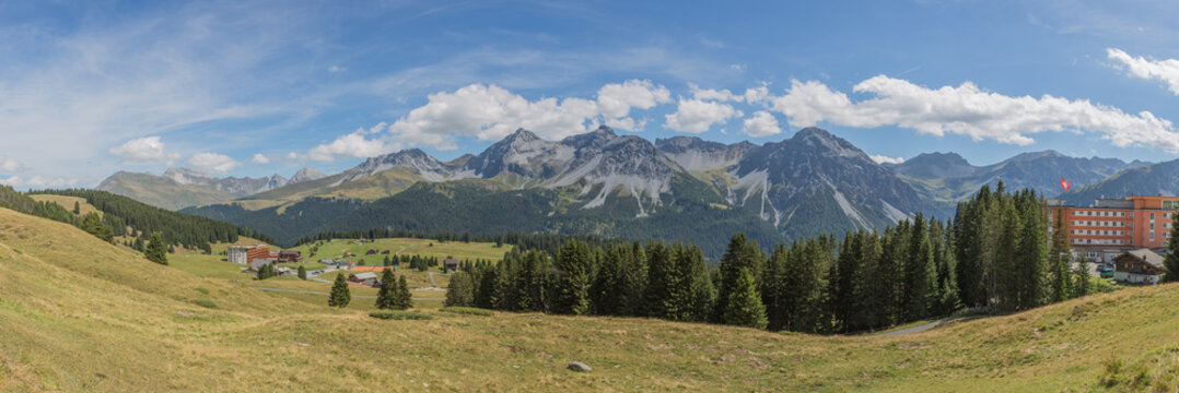 Landscape / mountain range of Swiss Alps at Arosa, Switzerland (panorama)