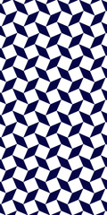 Fototapeta premium Hypnotic geometric pattern of blue and white repeating diamond shapes. Dynamic optical illusion tile design suitable for minimalist textile prints, abstract backgrounds, and modern wallpaper.
