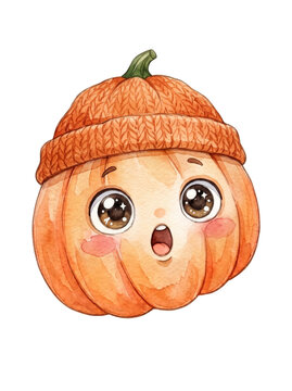 Pumpkin character reacting to a shocking surprise watercolor illustration
