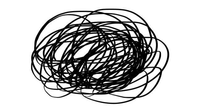 Black messy scribble line tangle on white background