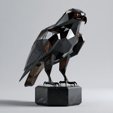 Low-Poly Smoked Glass Hawk Art Figurine