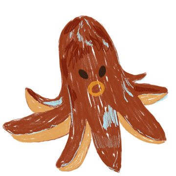 Cute hand drawn crayon japanese octopus sausage tako wiener