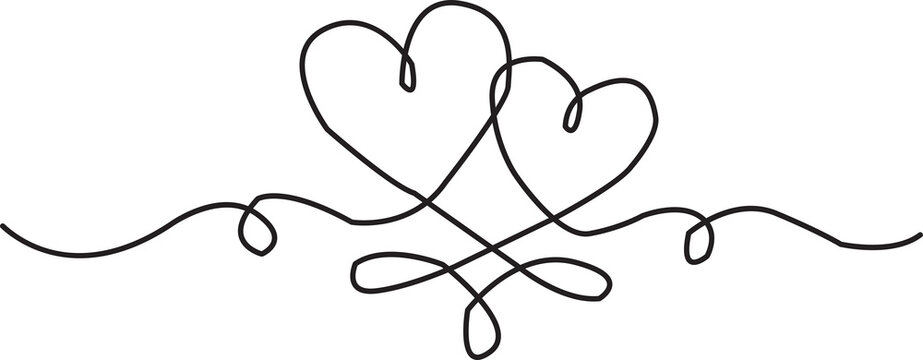 Two connected hearts drawn with a single continuous black line