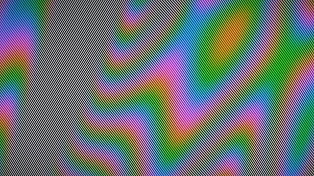 Chroma Bleed Rainbow Moire Crawling Over Fine Stripes Analog Color Fringe Background Seamless Loop in rich azure tones