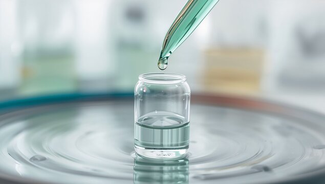 Pipette dripping liquid into a small glass vial