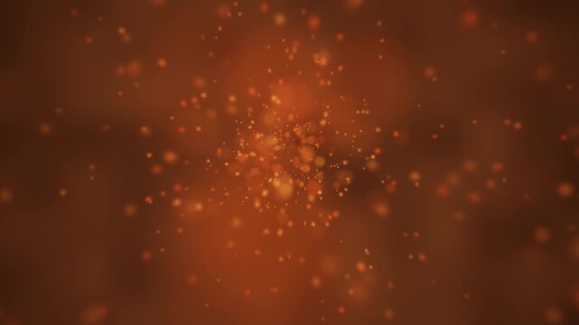 Slow Zoom Out Pull Back From a Glowing Dust Swarm With Soft Bokeh Motes Drifting Inward, Seamless Loop in subtle ember tones