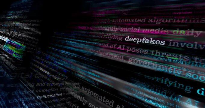 Dark side of AI and artificial intelligence danger. Headline news titles international media abstract concept  loop. Seamless and looped 3d animation.