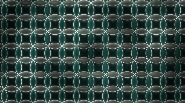 Shippo seven treasures Japanese traditional pattern interlocking circles gold cloisonne background seamless loop in vibrant green tones