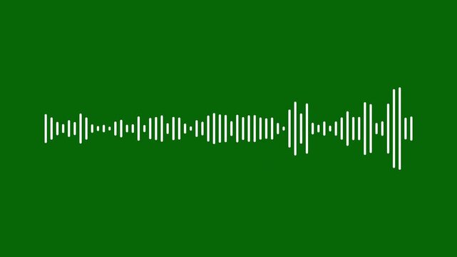 Audio waveform visualizer animation, white sound wave spectrum equalizer on green background, music waveform signal, digital audio meter display, modern podcast visualizer overlay, 4k loop