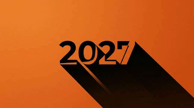 Year 2027 number with long shadow on orange background