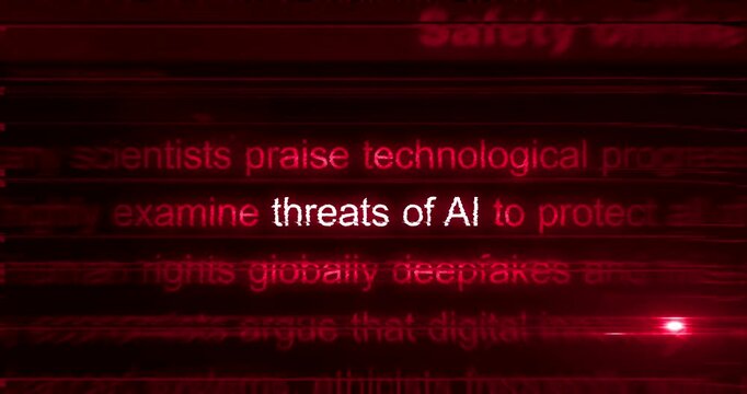 Dark side of AI and artificial intelligence danger. Headline news titles international media abstract concept  loop. Seamless and looped 3d animation.