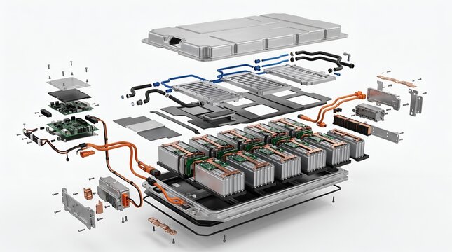 Exploded view of an electric vehicle lithium battery pack assembly