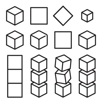 Geometric shapes including cubes squares and diamonds in a clean white background with minimalist style