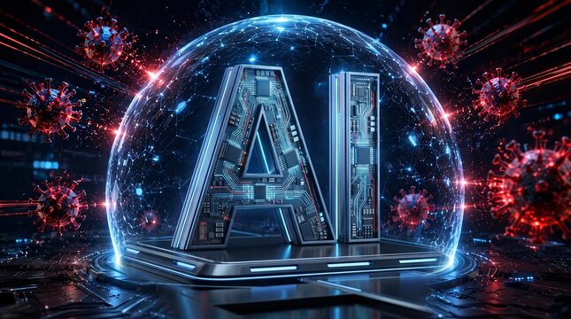 Artificial Intelligence Protected by Digital Shield Against Cyber Threats.