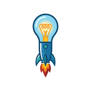 Light Bulb Rocket Ship Creative Idea and Innovation Launch Icon
