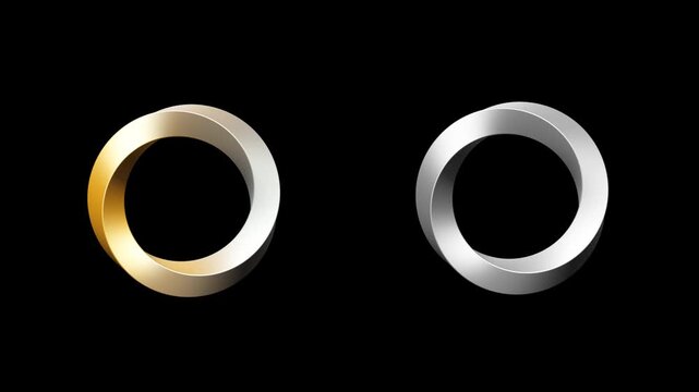 Gold and silver 3D metallic rings displayed on a green screen background, ideal for compositing, motion graphics, presentations and visual effects.