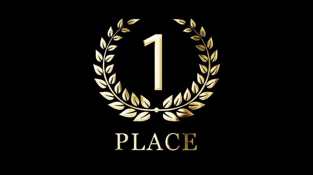 Congratulations banner for winning first place in the competition, laurel wreath, gold award