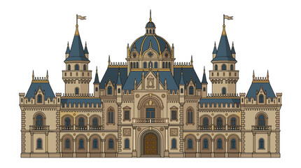 Obraz premium Ornate Castle Building with Towers and Dome
