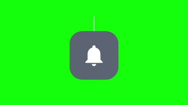 Notification Bell Icon dropping and rising like a yoyo on a rounded square chip, Green Screen Loop Animation