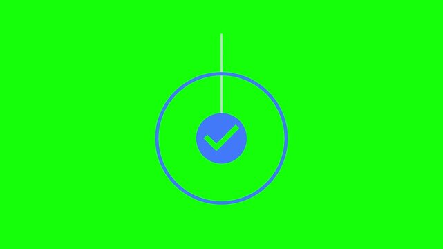 Notification Check Circle Icon swinging like a pendulum inside a ring frame, Green Screen Loop Animation