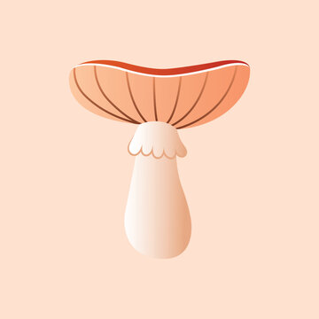 Stylized forest mushroom illustration with soft gradient, isolated on pastel beige background. Minimalist flat vector clipart of a woodland fungus, perfect for autumn patterns, cozy kitchen decor, bot