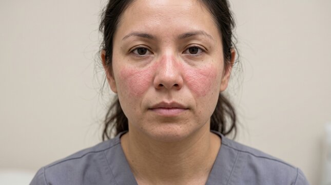 Systemic Lupus Erythematosus Butterfly Malar Rash on Woman&rsquo;s Face