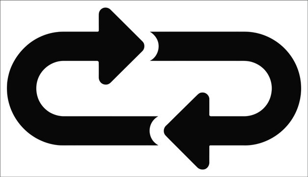 A black silhouette of a repeat loop arrow icon showing continuous cycle, reload sync, circular exchange, and system refresh process.