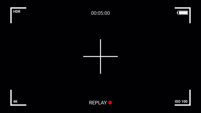 Replay text button animation for video camera and camcorder recordings, animated rewind or repeat icon, VHS Replay Overlay, Video camera replay screen animation overlay with alpha channel in 4k